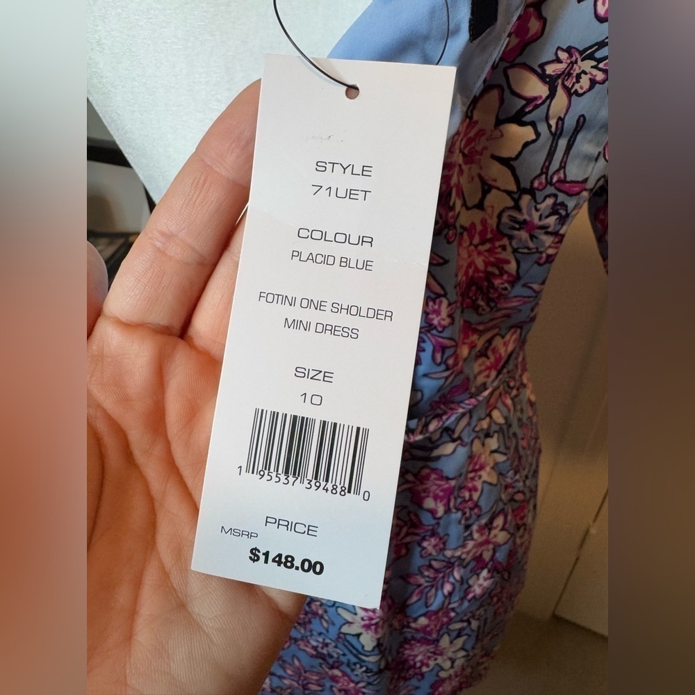 NWT French Connection Fotini One Shoulder Mini Dress Placid Blue Floral Size 10 - Picture 8 of 8